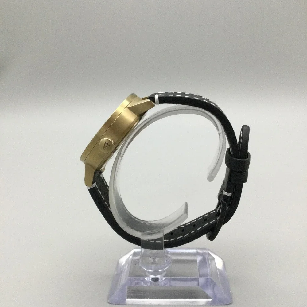 VOID Mens Watch 38mm Black Dial Gold Tone Leather Date V03B New Battery